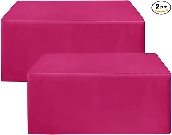 HolidayIdeas 2 Pack Fitted Tableclothes - 48 x 24 Inch - Fuchsia/Hot Pink Rectangle Tablecloths for 4 Foot Tables, Polyester Fabric Table Covers for Folding Table, Parties, Baby Shower, Trade Show
