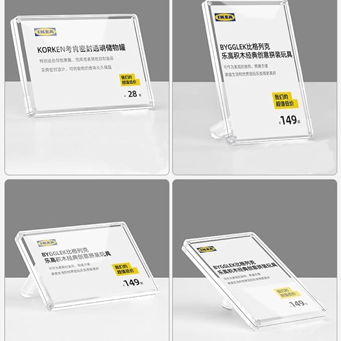 Acrylic Label Holder Price Tag Displays Sign Holder Data Card Holder Ads Display Stand (C: 100*70mm/3.94*2.76 inches)