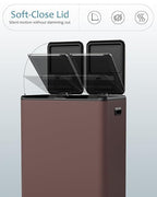 16 Gal (2 x 30 L) Dual Trash Can, Stainless Steel Kitchen Garbage Bin, Recycle Dustbin with Odor Control Box, Soft-Close Lid, Inner Buckets, Side Handle, Step Pedal, for Home Office
