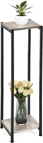 Extra Tall Plant Stand Indoor,40 Inch Plant Stands,2 Tier Metal Plant Stand with Heavy Duty Wood,Greige and Black