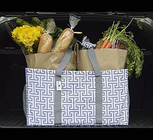 Extra Large Reusable Grocery Tote, premium quality canvas, stands upright & collapses, sturdy base, waterproof for beach/pool towels, storage, picnicking, tailgating, sport equipment, Max Logo