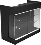 48" W x 22" D x 42" H - Retail Sales Counter with Adjustable Glass Shelves, Tempered Glass, Black Laminated Particle Board, Locking Drawers