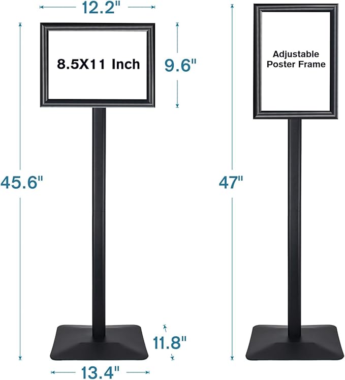 Sign Stand for Display, 11lbs Integrated Rod Heavy Duty Pedestal Floor Signage Stand Holder, for Outdoor or Indoor Advertising (8.5 x 11, Black, 3Pack)