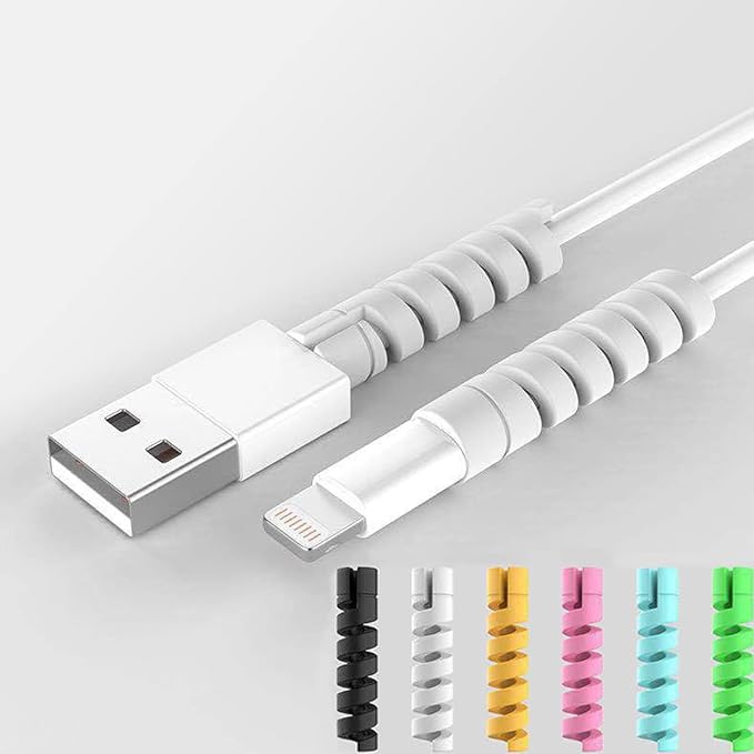 30 Pack Charger Cable Saver, Silicone Flexible Cord Protector, Mouse Cable Wire Protector Compatible for iPhone, iPad, iPod, MacBook (Black, Pink, Grey, Yellow, Blue, Green)