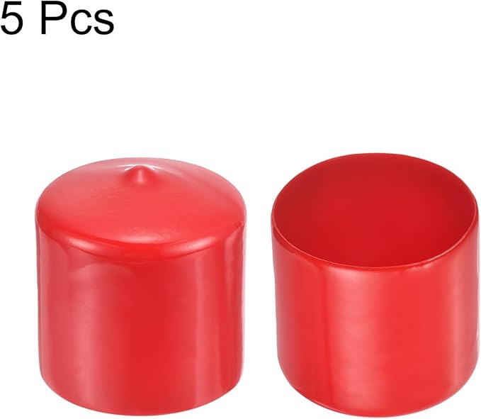 uxcell 5pcs Rubber End Caps 1 1/2"(38mm) ID Vinyl PVC Round Tube Bolt Cap Cover Screw Thread Protectors Red