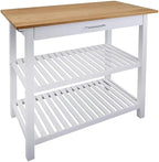 Island Oasis Solid Wood Kitchen Island with Drawer, Stainless Steel Towel Bar and Open Storage Multi-Purpose Prep Table for Home Kitchens Natural Maple and White