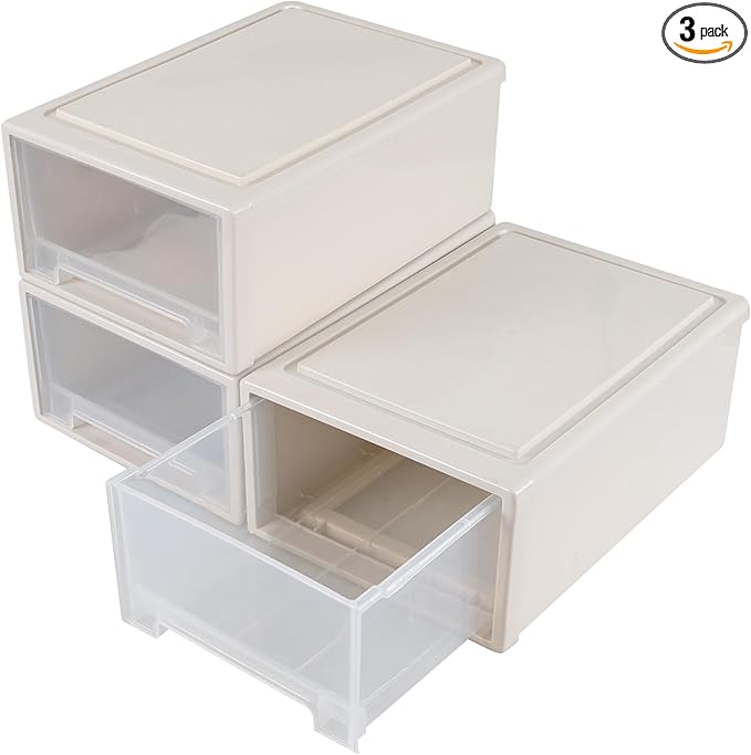 Readsky 12 Quart Plastic Stacking Storage Drawer, Plastic Storage Drawer Unit, 3 Packs
