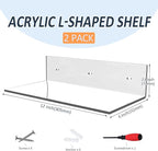 12 Inches Acrylic Wall Shelves 2 Pack, Floating Shelf for Wall Mounting, Acrylic Display Ledges for Funko Pop Figures, Home Décor, Living Room, Gaming Room, Plants(12 inch, Clear)