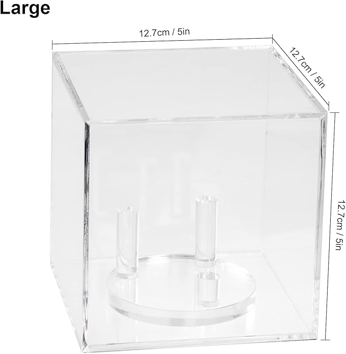 Clear Acrylic Mineral Geode Fossil Coral 3-Peg Round Holder Dustproof Box, Painted Rock Agate Crystal Small Collectibles Display Stands Easel, Multiple Display Box (Large-5x5x5in, 1Pcs)