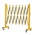 GYMTIME Expandable Metal Barricade, Portable Safety Traffic Barrier with Casters, Mobile Driveway Gate, Adjustable Security Fence, 11 Feet, Yellow and Black
