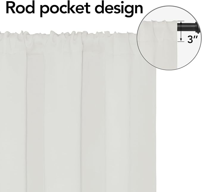 Easy-Going Rod Pocket Blackout Curtains for Bedroom, Room Darkening Window Curtains for Living Room, Thermal Insulated Noise Reduction Solid Window Drapes, 2 Panels(34x84 in, Ivory)