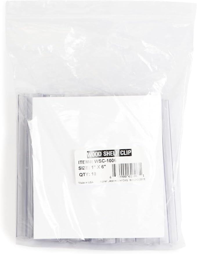 SmartSign Shelf Clip Label Holder | 0.875" x 6" Clear Plastic, for .75" Thick Shelves, 10 Holders/Pack