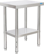 Stainless Steel Table for Prep & Work with Undershelf 18 x 24 Inches NSF Metal Commercial Kitchen Prep Table with Adjustable Under Shelf Worktable for Restaurant Home Outdoor