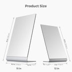 Frameless Makeup Mirror for Desk, 15 Inch Aluminum Standing Table Mirror, Large Counter Top Mirror