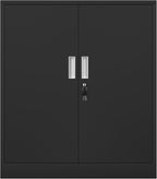 Metal Storage Cabinet with Locking Doors and 2 Adjustable Shelves, Small Lockable Steel Storage Cabinets for Home Office Garage Kitchen Pantry (Black)