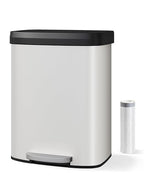 Garvee 16 gal / 60 L Metal Trash Can with Lid, Large Garbage Can for Kitchen, Rustproof Step-on Kitchen Metal Trash Bin with Liner Rim, Rear Handle, Soft Close Plastic Lid, White