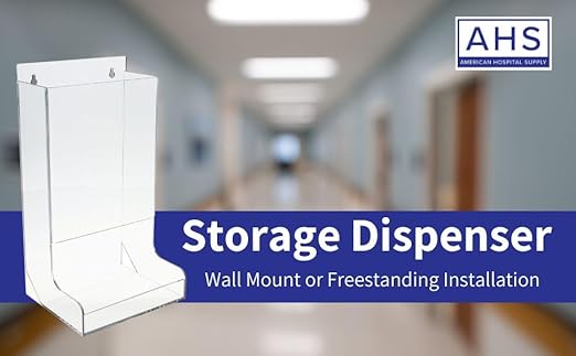 AHS Acrylic Glove Dispenser – Heavy-Duty Clear Holder for Gloves, Masks, Glasses, Shoe Covers, Hair Nets, Trash Bags & More | Freestanding Mount | 8.5"L x 7.2"W x 15.4"H | Pack of 1