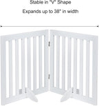 unipaws 24”H Free Standing Pet Gate for Dog Cat, Wooden Dog Gates for Doorway, Stairs, Step Over Foldable Pet Fence for The House, Expandable Doggy Barrier, Indoor Use, White