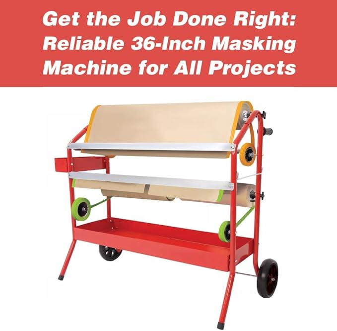 LAUCO 36" Mobile Masking Paper Machine with Storage Trays – Multi-Roll Masking Dispenser for Auto Body Paint, Car Repair & Collision Shop Prep (87277)