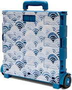 Inspired Living Ultra-Slim Rolling Collapsible Storage Pack-N-Roll Utility-carts, with Telescopic Handle, for Home, Garden, Shopping, Office, School use, Large, Blue, Wave Print