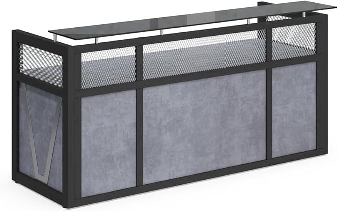 NBF Modern Reception Desk with Counter - 87" W x 30" D Retail Checkout Counter - Front Desk Reception Counter with 2 Grommet Holes - Countertop Welcome Desk for Office Lobby Salon Store, Gray