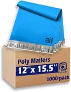 POLYSELLS 1000 pcs 12x15.5 Inches Blue Poly Mailers Shipping Envelopes, Strong Adhesive Sealing, Waterproof, and Tear-resistant Postal Mailing Bags for Clothing, Books, and Accessories
