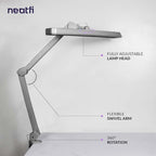 Neatfi XL 2,500 Lumens LED Task Lamp, 22 Inches Wide, 30W, 162 Pcs SMD LED, Eye-Caring, Desk Light with Clamp for Home, Office, and Study Room (Non-CCT, Silver)