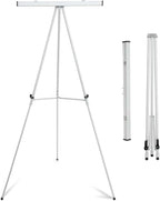 Falling in Art Aluminum Flip Chart Display Easel Stand with Adjustable Floor for Boardroom, Whiteboard, Paper Pads, Signage, 63 1/2'' High, Silver