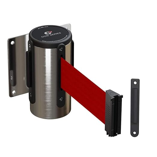 Crowd Control Warehouse - CCW Series WMB-120 Fixed Wall Mount Retractable Belt Barrier - 11 Foot, Red Belt with Stainless Steel Case