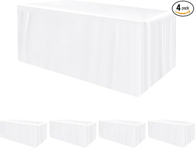 HolidayIdeas Fitted Tablecloths for 4 Ft Rectangle Folding Table, Wrinkle Resistant Washable White Table Cover 24x48 Inch for Vendor Booth Display, Banquet, Trade Show, 4 Pcs
