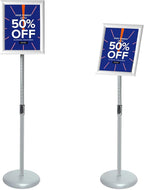 Adjustable Pedestal Poster Sign Stand with Heavy Duty Base Sign Holder Aluminum Snap Open Frame for 8.5 x 11 inches Both Vertical and Horizontal View Displayed Used for Living and Business(Silver）