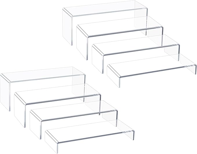 Acrylic Display Riser,8Pcs 12'' Length Tier Display Stands, Thickened to 0.2''(5mm) Acrylic Shelf Risers for Perfume Display,Risers for Buffet Table,Cupcake Stand,Pop Figurines,Tumbler,Food
