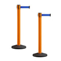Crowd Control Warehouse CCW Series RBB-150 - Set of 2 Stanchion Retractable Belt Barriers - 16 Foot, Blue Belt with Orange Post - Easy Assembly