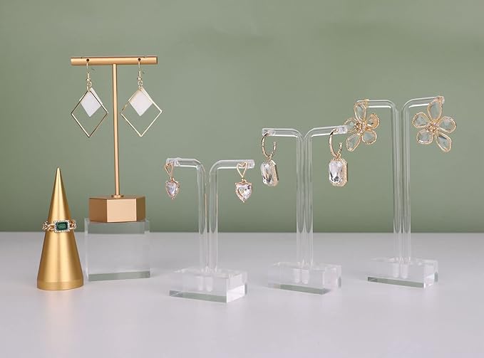 GemeShou 3pcs acrylic T bar earring display stand for show, retail hanging earring holder for online business, transparent jewelry Photography Props【Acrylic Earring T Stand-3pcs 】