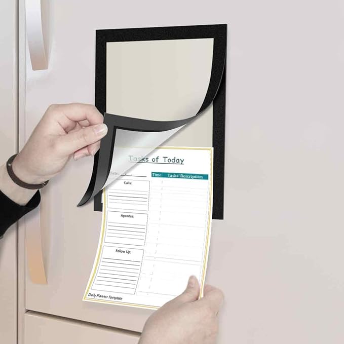ZHIDIAN Document Sign Holder Pockets with Magnetic Back, Plastic Poster Picture Notice Display Frame for Fridge/Whiteboard/Chalkboard/Cabinet, 8.5 x 11.6 Inches, Black, 12 Pcs