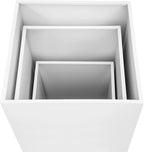 OUKANING 3 Pcs Metal Display Pedestal Stands, Square White Dessert Table Display Pillars, Decoration Cubes Sculpture Columns for Wedding Birthday Party Baby Shower Event, H39.37'', 35.43'', 27.56''