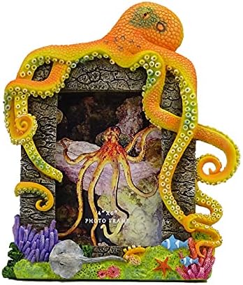 4″X6″Decorative Octopus Hand-Crafted resin Picture Frame for Tabletop. Deep sea Octopus Design Home Décor..Photo Gallery. Art. Octopus Figurine. More (4″x6″) (Orange)