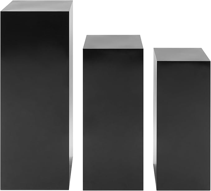 OUKANING 3 PCS Metal Display Pedestal Stands, Square Black Display Stands Pillars, Decoration Cube Sculpture Display Column for Wedding Party Baby Shower Birthday, H31.49'', 25.59'', 23.62''