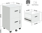 Panana 2 Drawer Wooden Mobile File Cabinet, Rolling Filing Cabinet with Wheels, Under Desk Storage Organizer for Letter/A4 Sized Files Home Office (WHITEE)