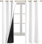 White Blackout Curtains for Bedroom 63 Inch Length, Black Out Thermal Insulated Grommet Window Drapes for Living Room, 2 Panels Set, Each 42 Inch Wide