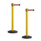 Crowd Control Warehouse CCW Series RBB-150 - Set of 2 Stanchion Retractable Belt Barriers - 16 Foot, Red"Caution - DO NOT Enter" White Letters Belt with Yellow Post - Easy Assembly