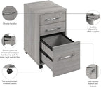 Bush Business Furniture Hustle 3 Drawer Rolling File Cabinet in Platinum Gray, Mobile Document Storage for Home and Professional Office
