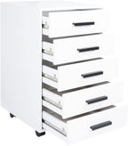 5-Drawer Rolling Under Desk Storage Cart - Mobile Organizer with Lockable Casters, White Engineered Wood Scratch-Resistant for Home Office Dorm Studio, 15.7 x 15.7 x 26 Inches