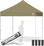 Eurmax USA Standard 10x10ft Patio Pop Up Canopy Tent for Outdoor Events Commercial Instant Canopies with Heavy Duty Roller Bag,Bonus 4 Canopy Sand Bags(Khaki)