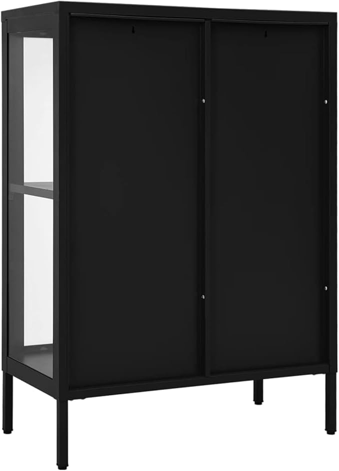 Sideboard Kitchen Buffet Storage Cabinet Storage Organizer, Black 29.5"x13.8"x41.3" Steel and Glass D320009C
