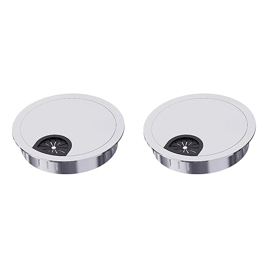2 Pack Desk Grommet 3-1/8 Inch 80mm, Zinc Alloy Computer Desk Wire Hole Cover, Office Desktop Cord Cable Hole Metal Ring, Silver Tone