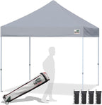 Eurmax USA Standard 10x10ft Patio Pop Up Canopy Tent for Outdoor Events Commercial Instant Canopies with Heavy Duty Roller Bag,Bonus 4 Canopy Sand Bags (Grey)