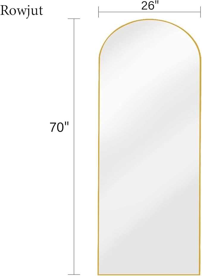 Full Length Mirror Arched Floor Length Mirrors, 71"x26" Large Full Body & with Stand&Arch Wall Mounted &Standing Mirror for Bedroom Living Room, Aluminum Frame, Gold