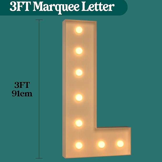 Marquee Letters 3 Feet Tall, 3FT Large Light up Letters L, Big Sign L with Warm White Light for Birthday Wedding Proposal Engagement Graduation Party Backdrop Decorations