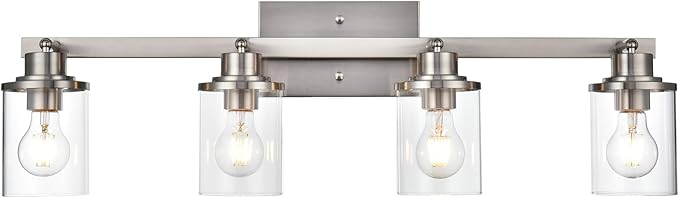 Yaohong 4-Light Track Lighting Kit Brushed Nickel Track Lighting Fixtures, Bathroom Wall Light Ceiling Mount Rotatable Spotlights, Kitchen Ceiling Light Fixtures with Glass Shade for Bathroom Hallway